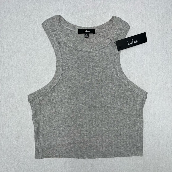 Lulus Grey Ribbed Crop Tank Top - Picture 2 of 10